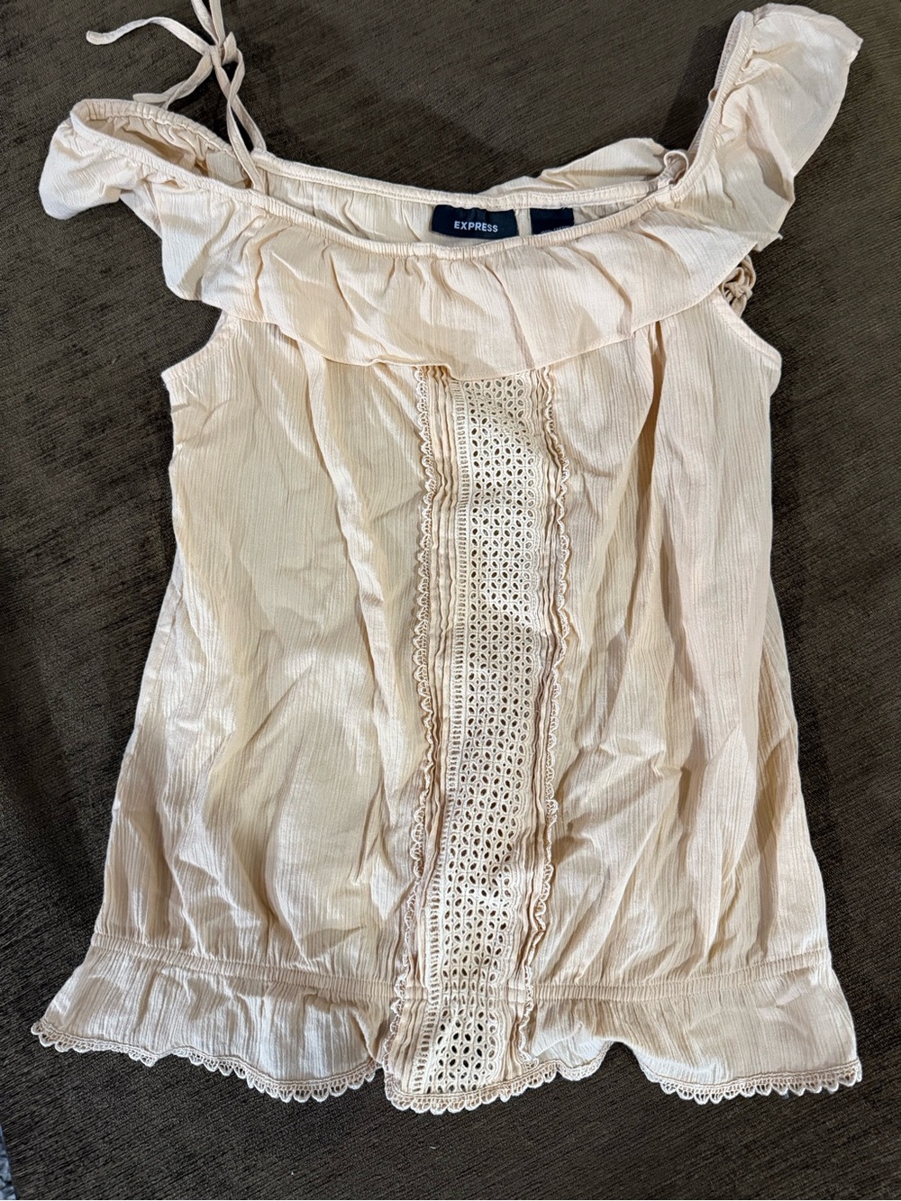 Express Cream Off-Shoulder Crochet-Trim Cami